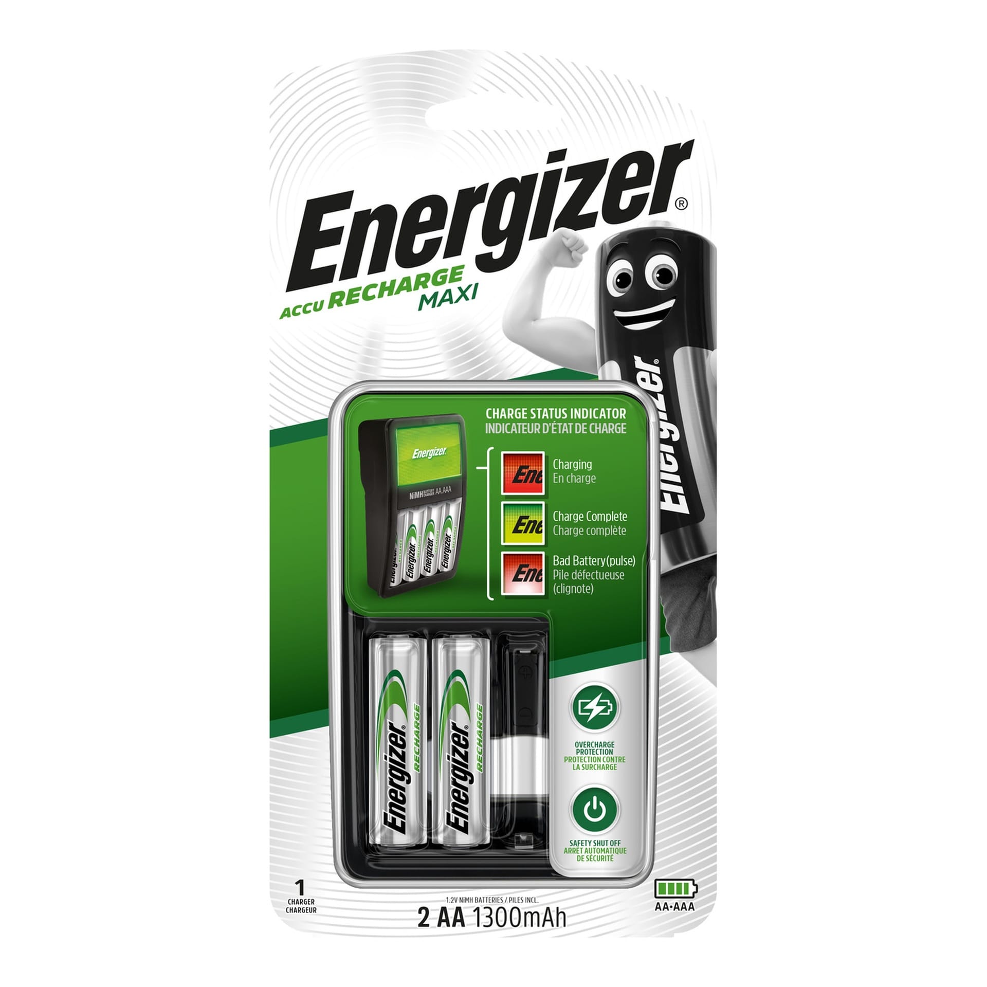 Energizer Recharge Maxi Charger UK & 2 AA Batteries, Combo Pack