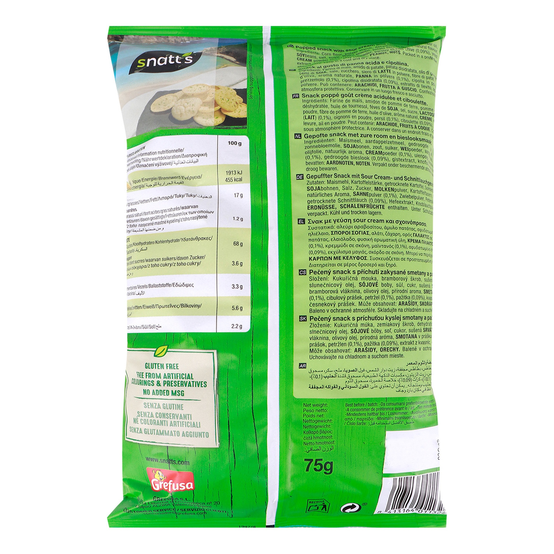 Snatt's Sour Cream & Chives Natu Chips 75 g