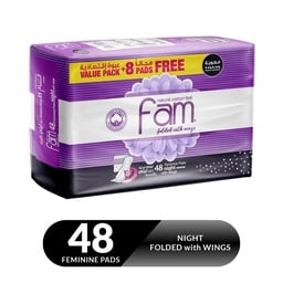 Fam Night Sanitary Pads Folded With Wings 48 pcs