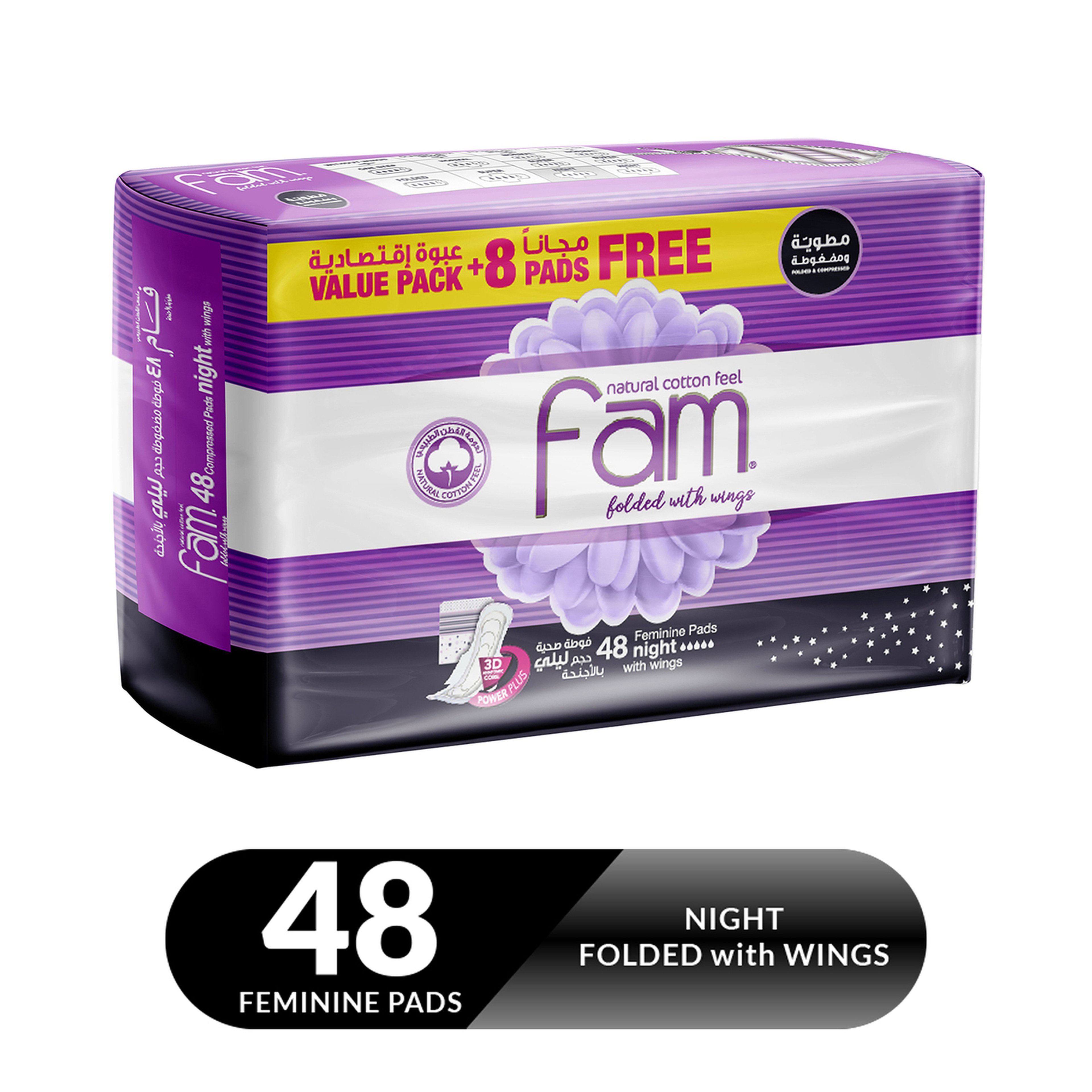 Fam Night Sanitary Pads Folded With Wings 48 pcs