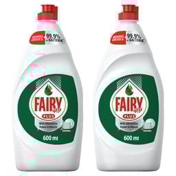 Fairy Plus Original Dishwashing Liquid Soap With Alternative Power To Bleach Value Pack 2 x 600 ml