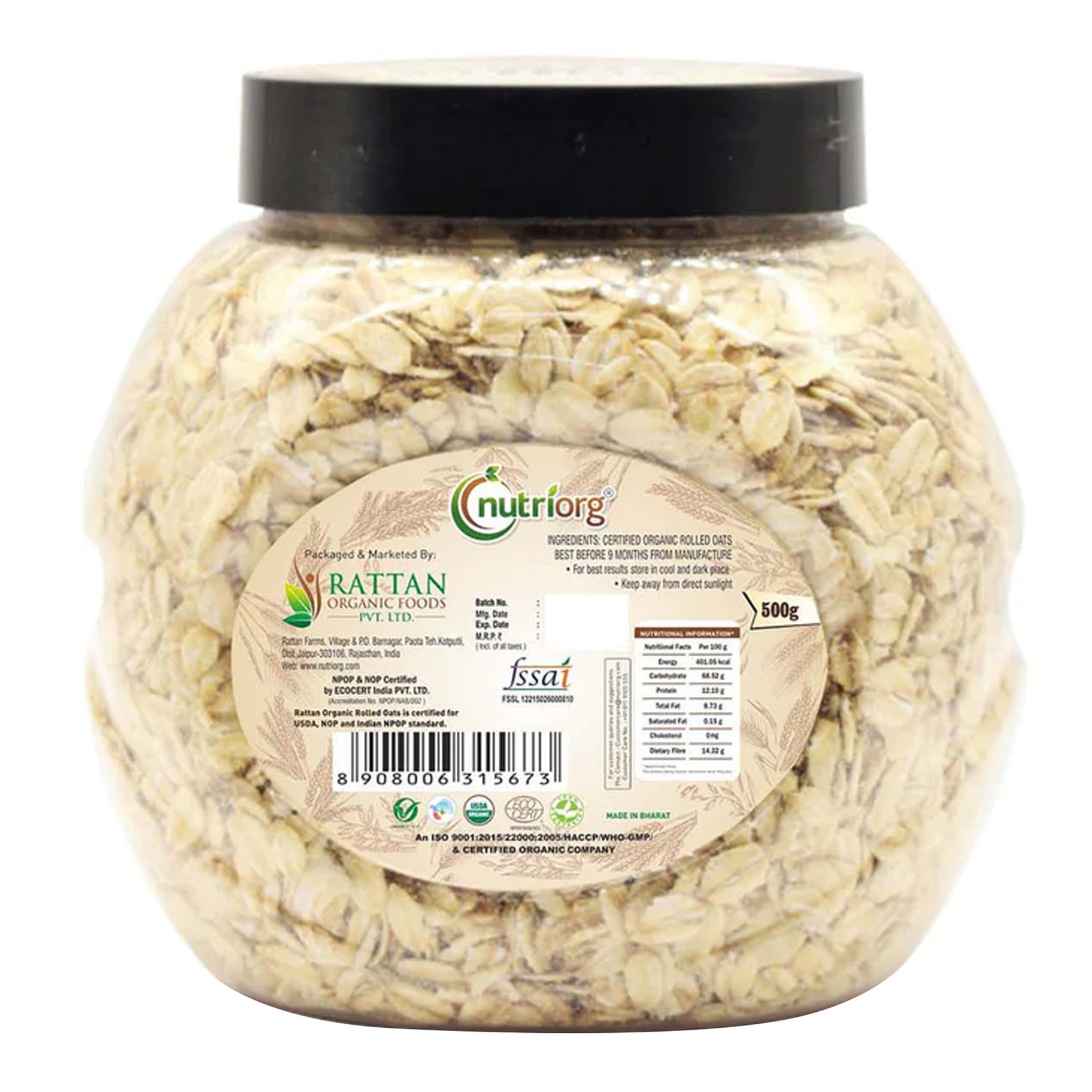 Nutriorg Rolled Oats 500 g