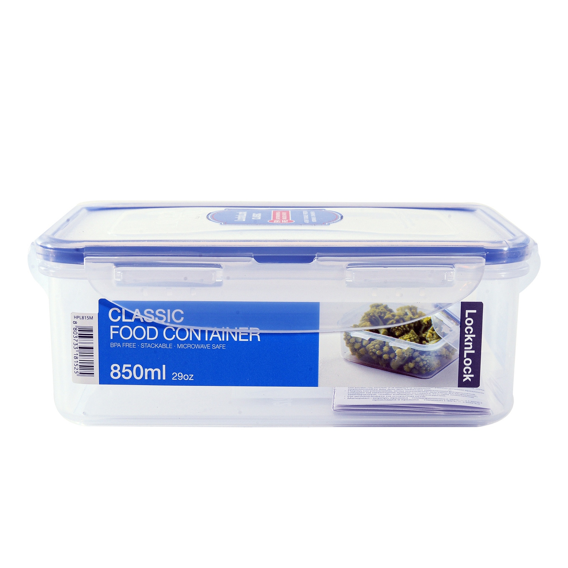 Lock & Lock Rectangular Food Container, 850 ml, Clear, HPL815M