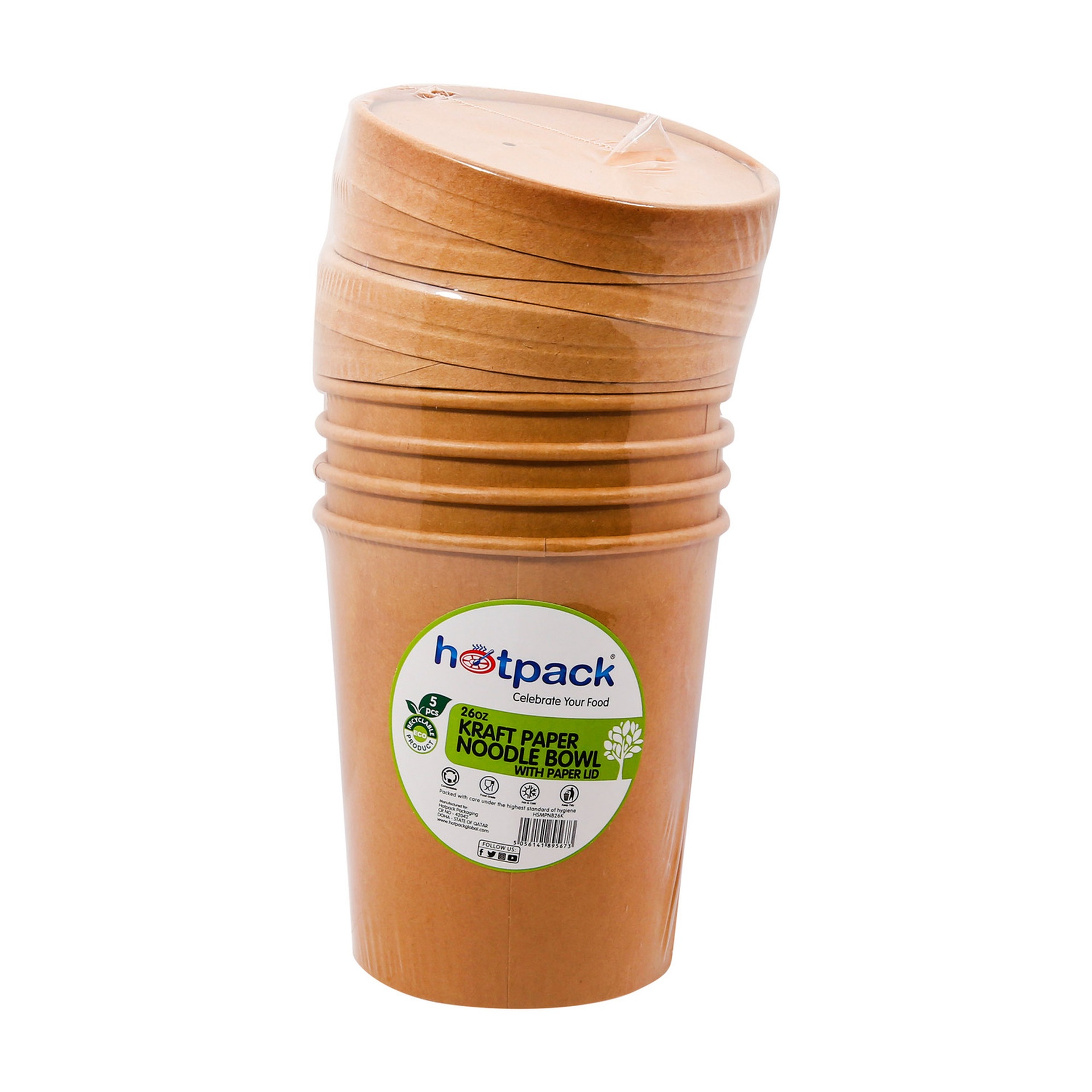 Hotpack Kraft Paper Noodle Bowl with Paper LID 26oz 5 pcs