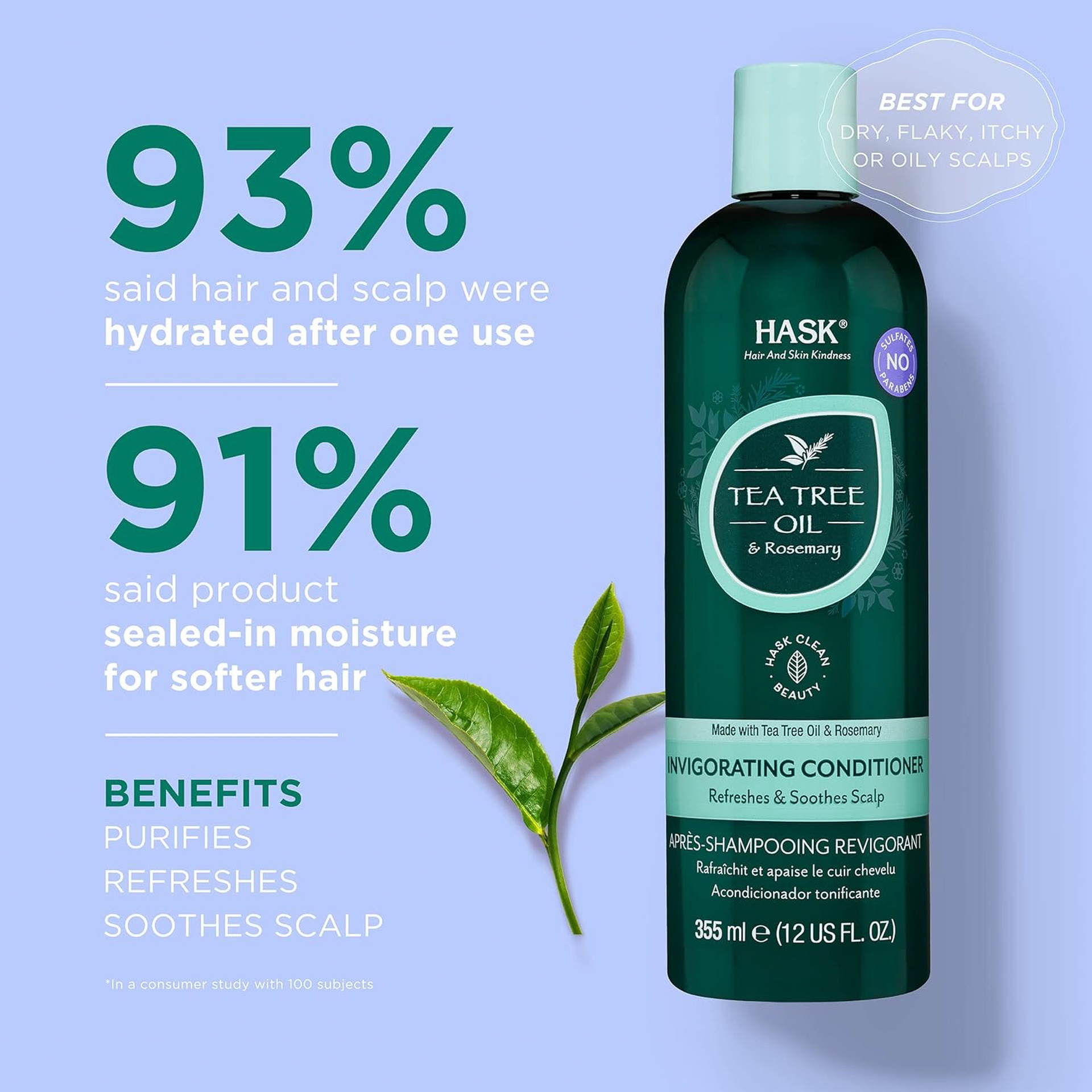 Hask Invigorating Tea Tree Oil Shampoo + Conditioner 2 x 355 ml