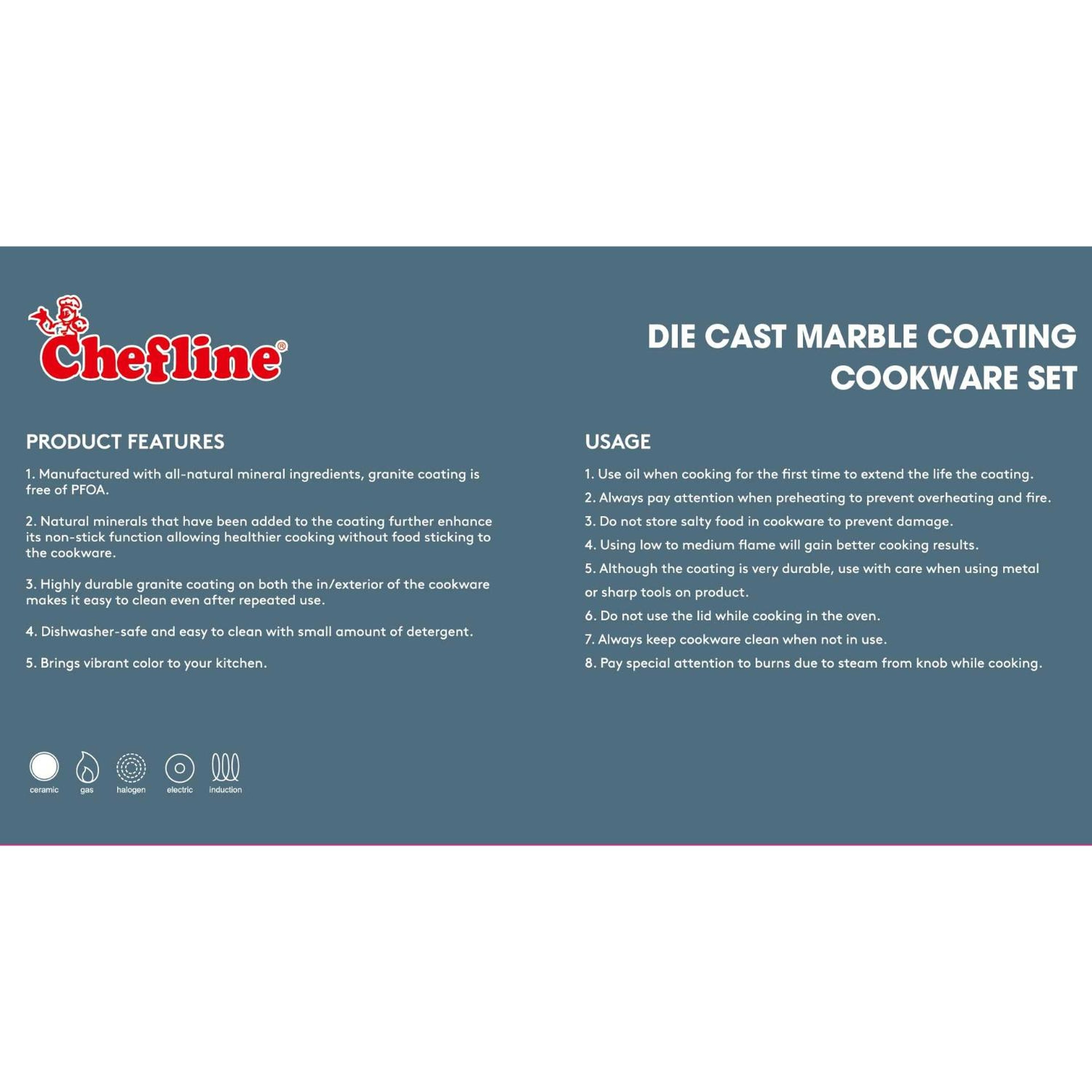 Chefline Diecast Cookware Set with Handle, 9 pcs, K409