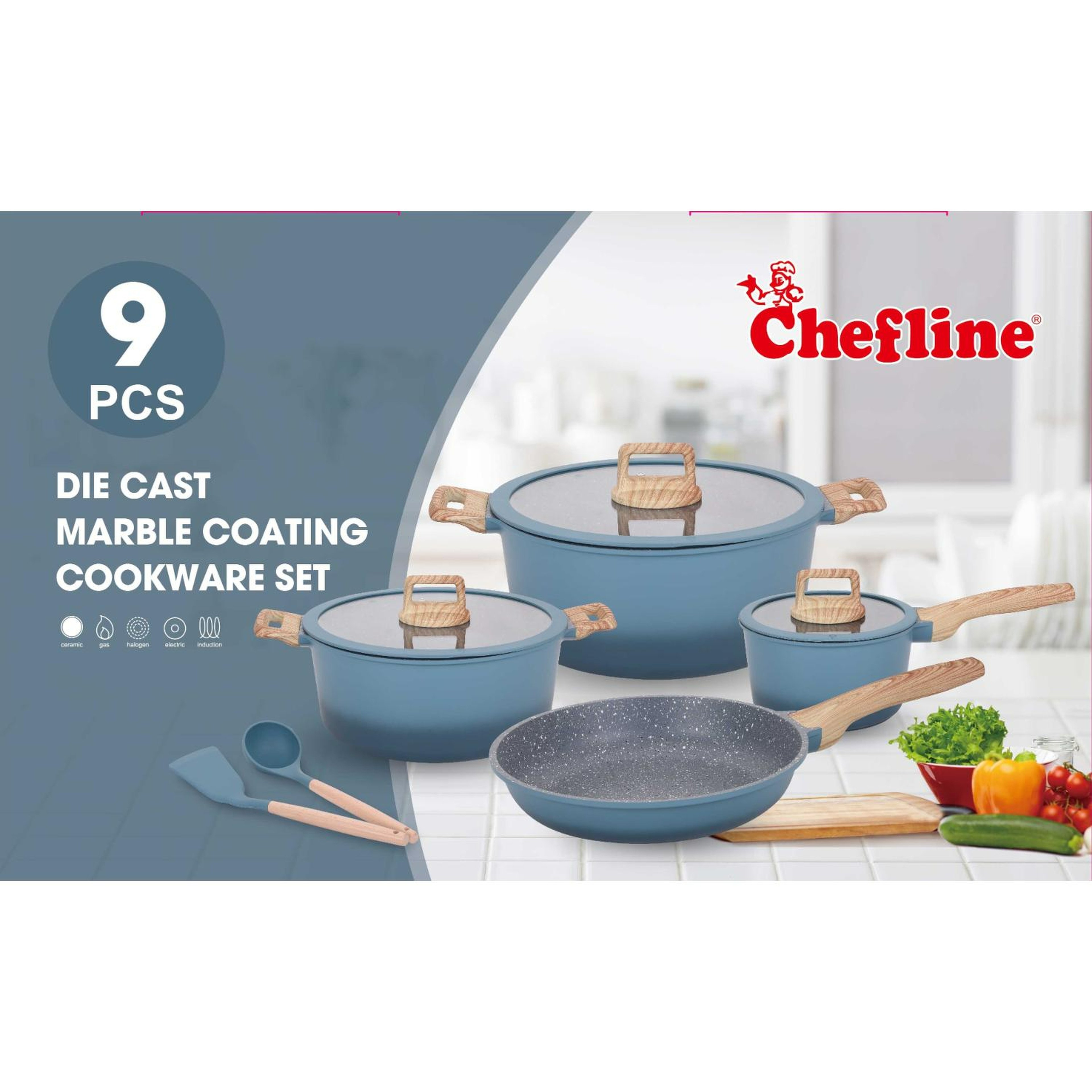 Chefline Diecast Cookware Set with Handle, 9 pcs, K409