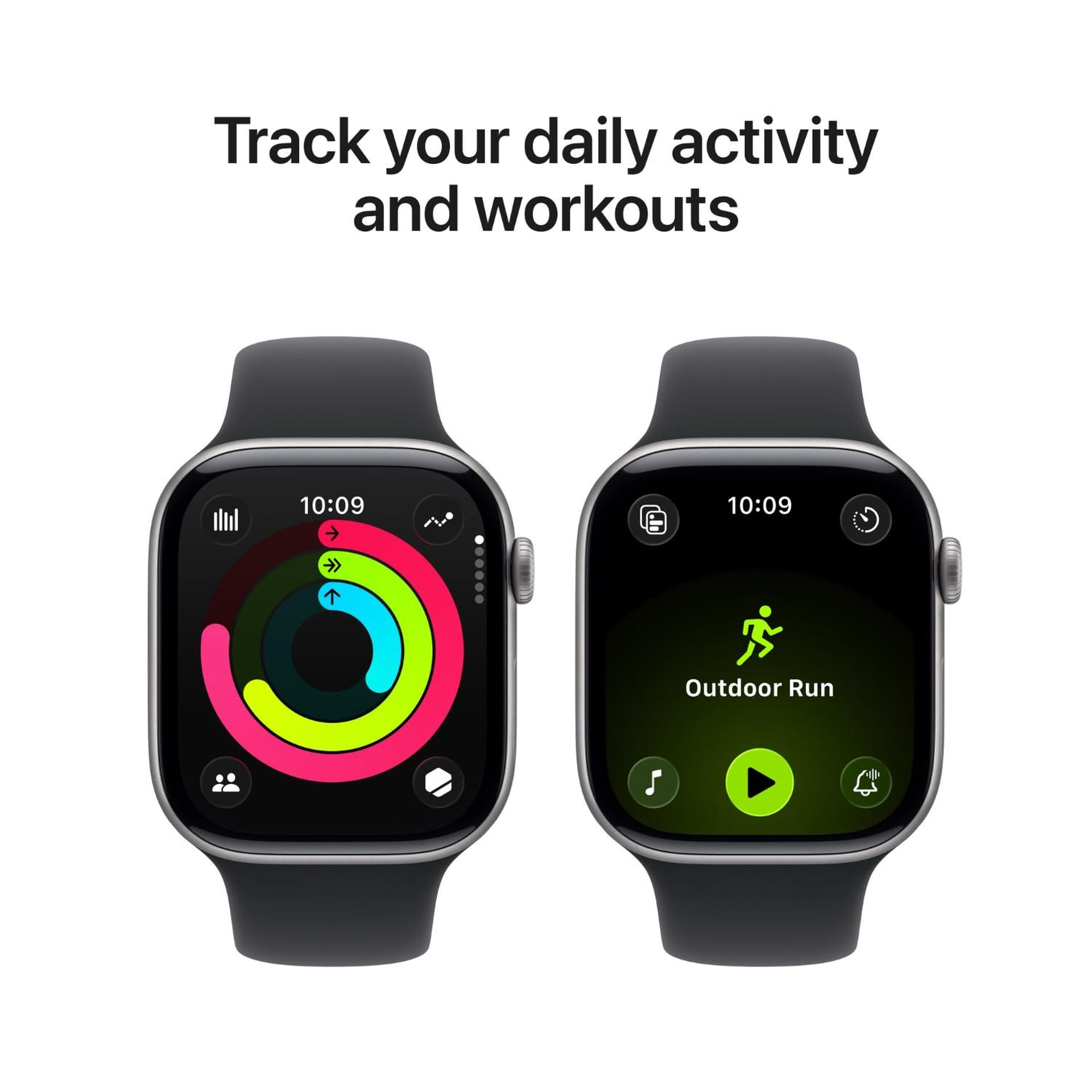 أبل واتش Series 11 GPS سمارت ووتش، مقاس 46 مم، هيكل ألمنيوم بلون رمادي كوني مع سوار رياضي أسود MEV44AF/A ،(M/L) 