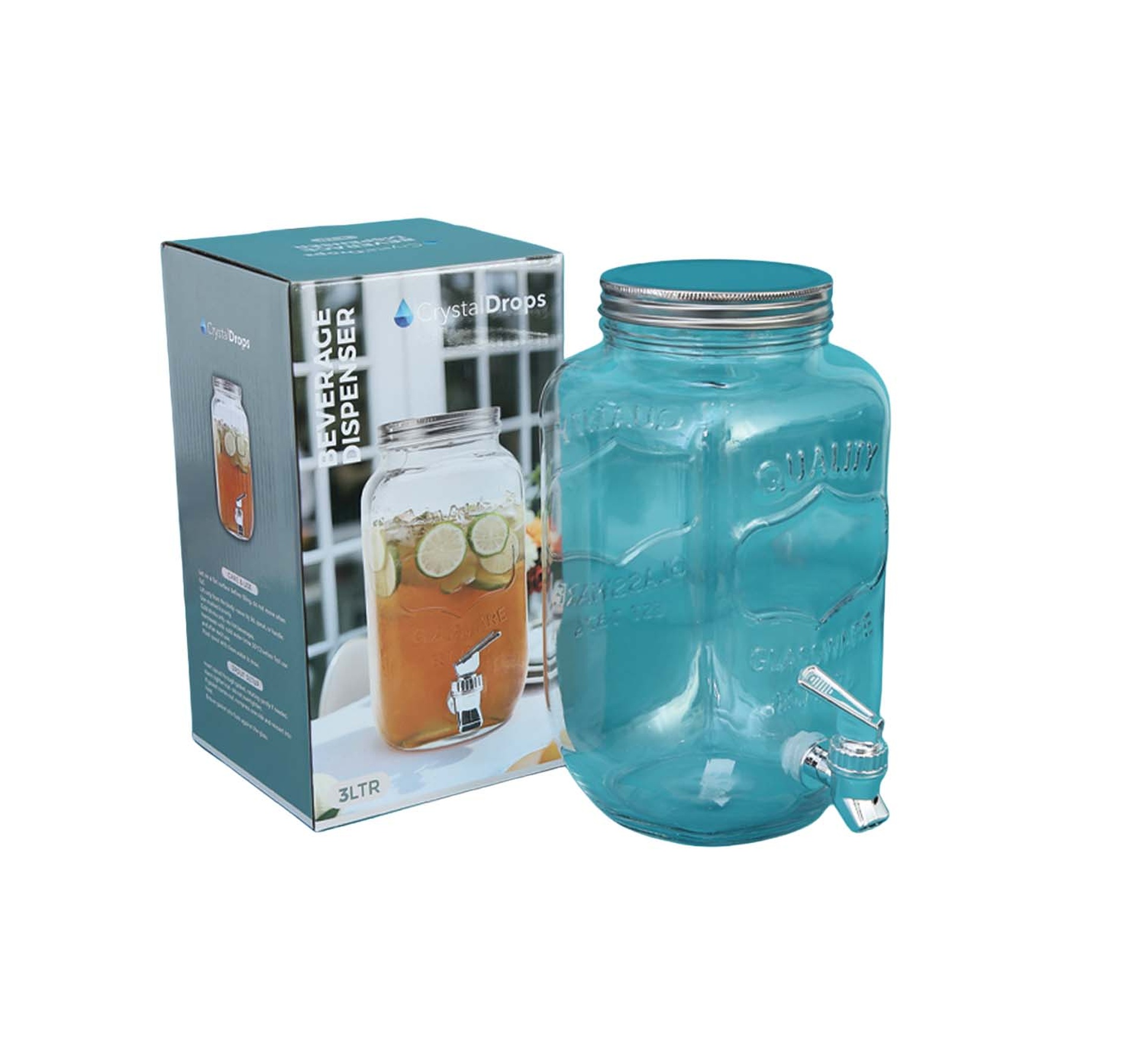 Crystal Drops 3L Glass Beverage Dispenser with Tap, 60677