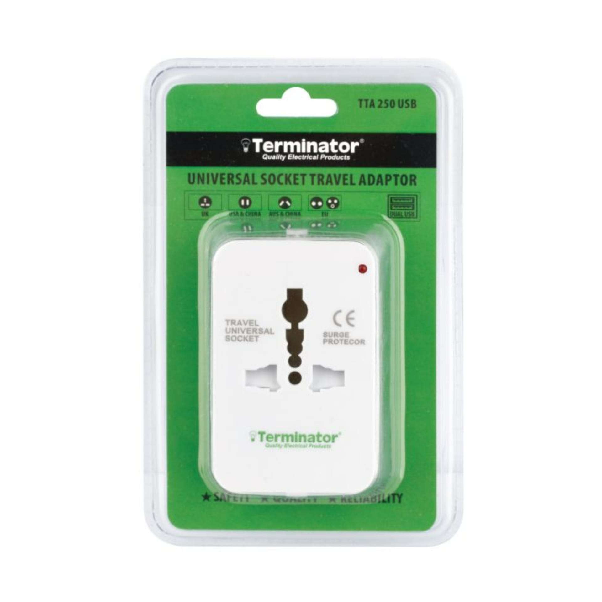 Terminator 2500W Multi Pin Travel Adaptor, White, TTA 250 USB