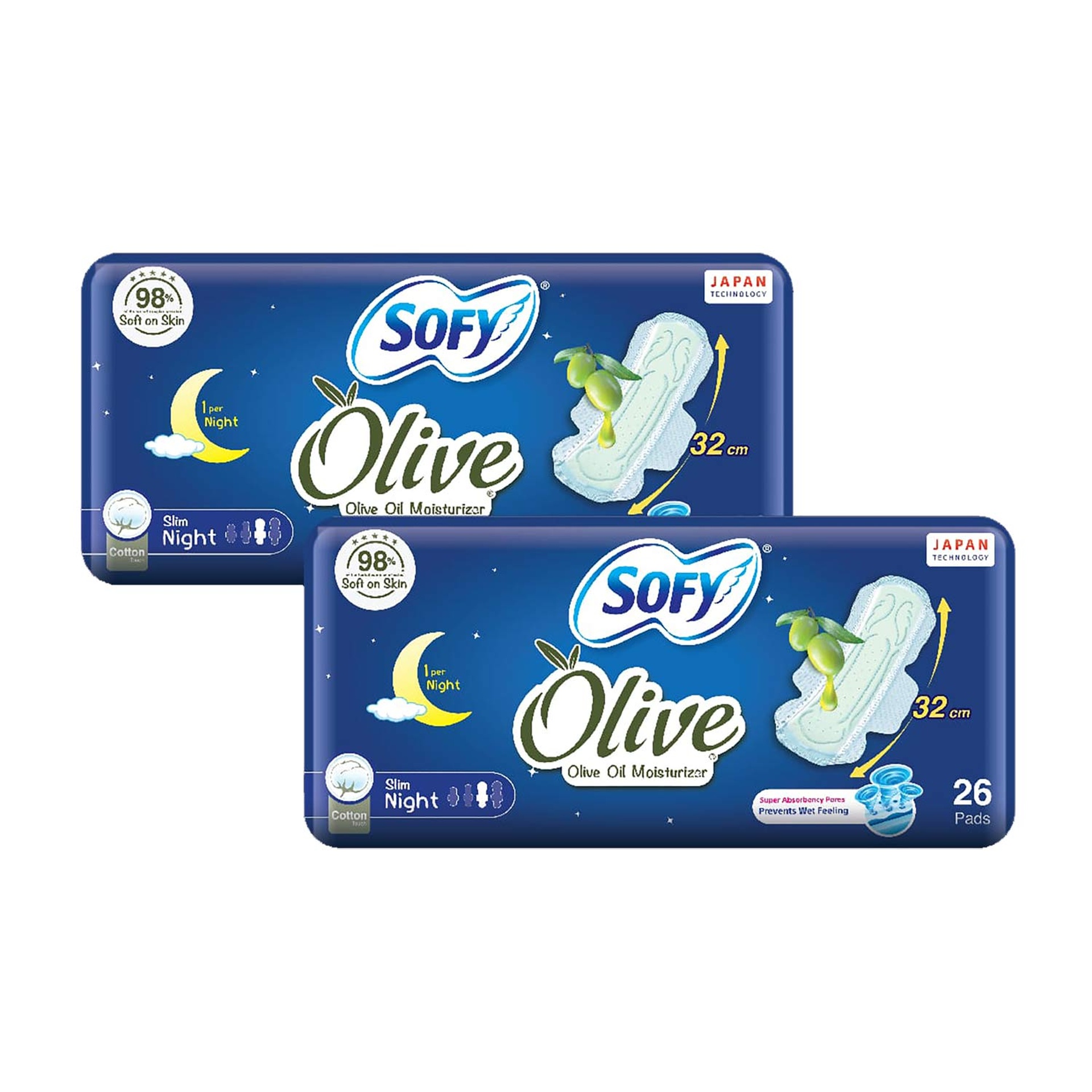 Sofy Olive Slim Night Sanitary Pads Value Pack 2 x 26 pcs