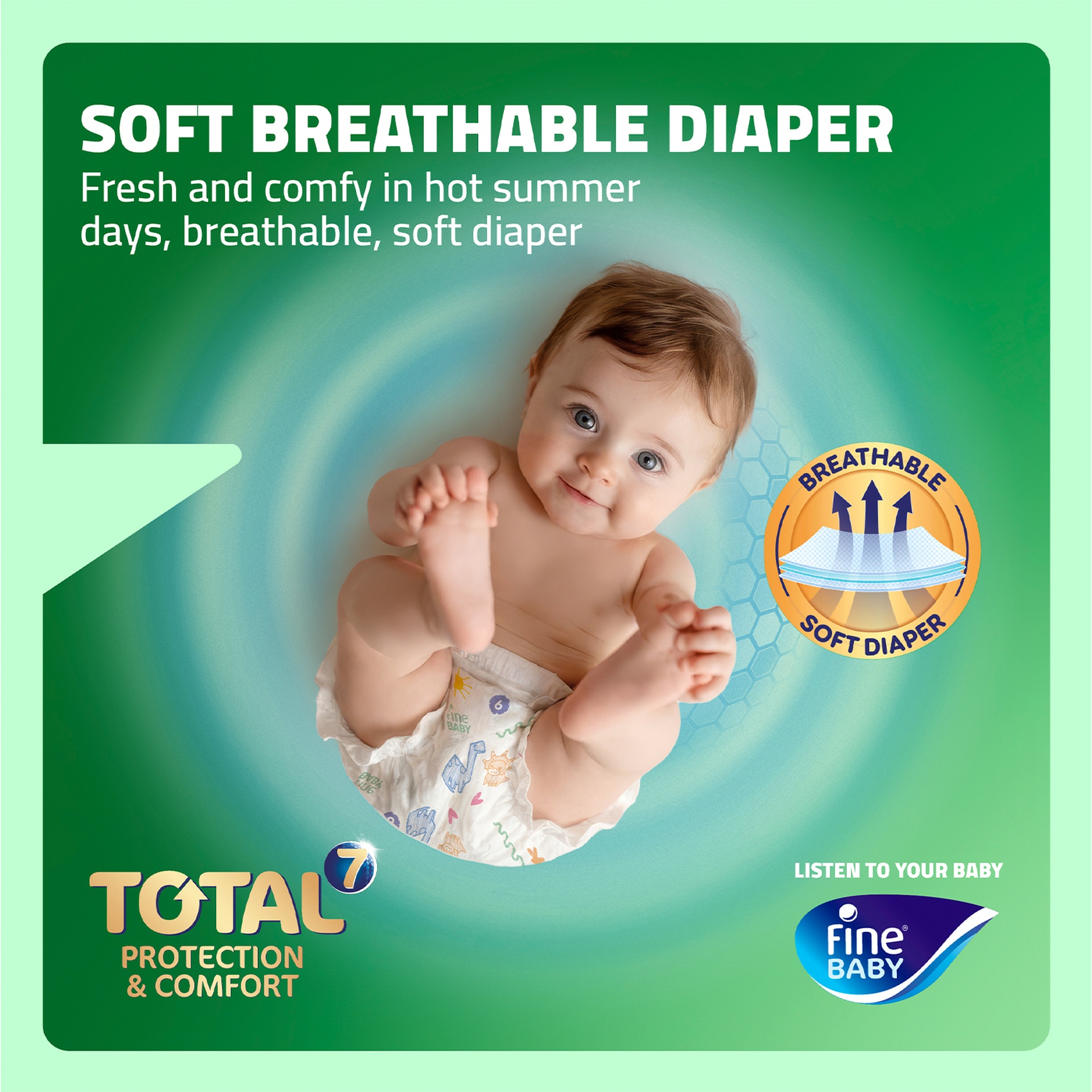 Fine Baby Diapers Total 7 Size 3 Medium 4-9 kg 52 pcs
