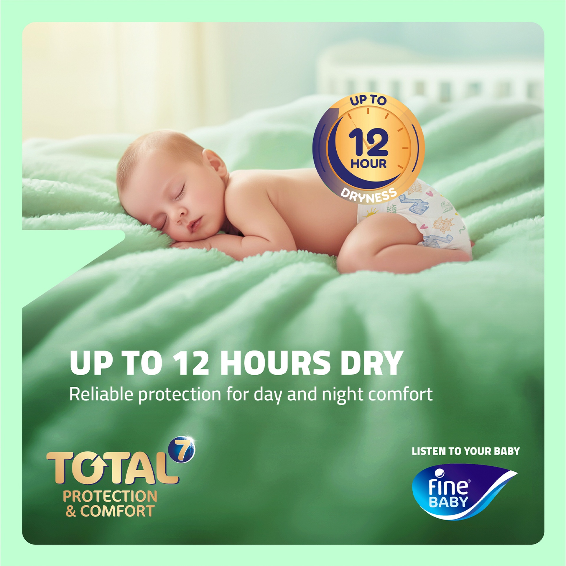 Fine Baby Diapers Total 7 Size 3 Medium 4-9 kg 52 pcs